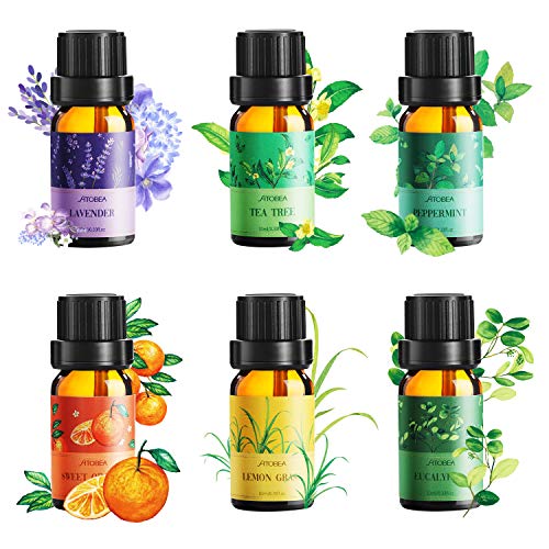 Aceite Esencial Puros，Ato Bea 6 * 10ml 100% Aceites Esenciales Naturales Lavanda, Hierba de Limón, Menta, Eucalipto, Árbol de té, Naranja Dulceaceites Esenciales Para Humidificador
