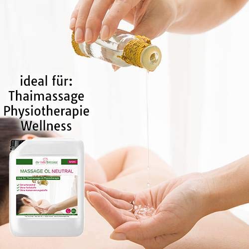 Aceite MyThaiMassage para masaje neutral 5l (5000ml) - Aceite para Fisioterapia de masaje Wellness Spa tailandés, aceite base sin fragancia