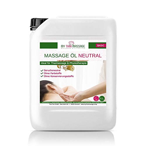 Aceite MyThaiMassage para masaje neutral 5l (5000ml) - Aceite para Fisioterapia de masaje Wellness Spa tailandés, aceite base sin fragancia