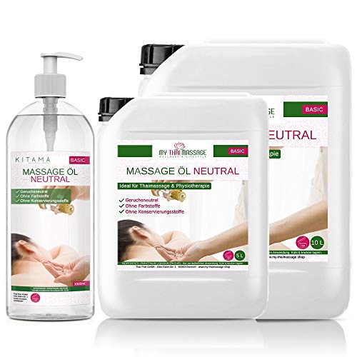 Aceite MyThaiMassage para masaje neutral 5l (5000ml) - Aceite para Fisioterapia de masaje Wellness Spa tailandés, aceite base sin fragancia