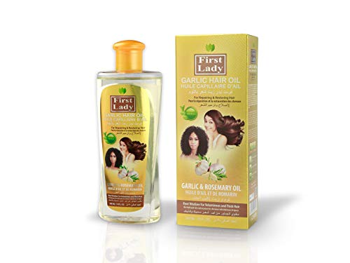 Aceite para el cabello First Lady con ajo y hierbas (ayurveda) para reparación y recuperación capilar, con romero, para pelos europeos, asiáticos y africanos, 300 ml