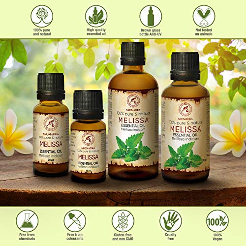 Aceites Esenciales Melisa 100ml - India - Melissa Indicum - 100% Puro y Natural para Dormir - Aromaterapia - Relajación - Difusor de Aroma - Lámpara aromática - Melissa Essential Oil