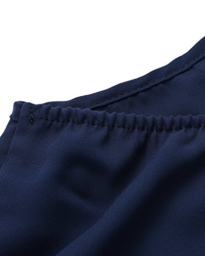 ACHIOOWA Mujer Camiseta Sin Manga Cuello V Blusa De Tirantes Sin Hombros Tanque Espalda Descubierta Escote Camisola Casual Chaleco Elegante Playa Beachwear Sundress Azul L