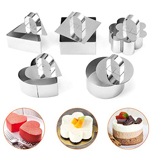 Achort 5 Pcs Molde de Pastel Mousse Anillo de Pastel de Acero Inoxidable Pastel de Estaño Pastel de Cocina Juego de Molde de Pastel con Empujador 3 x 3 Pulgadas para Cocinar Postres Mousse