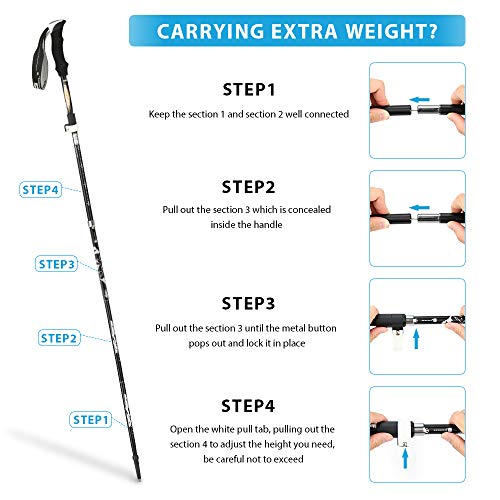 Achort Bastones de Senderismo 2 Unidades con Sistema de Bloqueo rápido y antigolpes, 7075 Bastón de Trekking de Aluminio, telescópico, Plegable, Ultraligero para Senderismo, Camping, Trekking