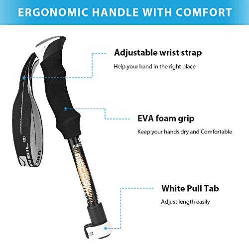 Achort Bastones de Senderismo 2 Unidades con Sistema de Bloqueo rápido y antigolpes, 7075 Bastón de Trekking de Aluminio, telescópico, Plegable, Ultraligero para Senderismo, Camping, Trekking