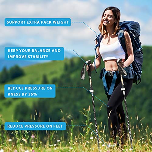 Achort Bastones de Senderismo 2 Unidades con Sistema de Bloqueo rápido y antigolpes, 7075 Bastón de Trekking de Aluminio, telescópico, Plegable, Ultraligero para Senderismo, Camping, Trekking