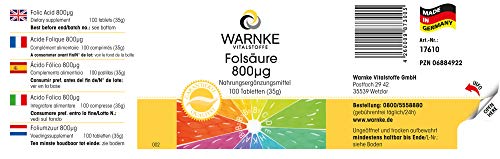 Ácido fólico 800µg – 100% vegano – Vitamina B9 – 100 comprimidos