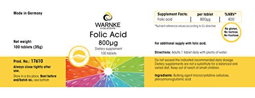 Ácido fólico 800µg – 100% vegano – Vitamina B9 – 100 comprimidos