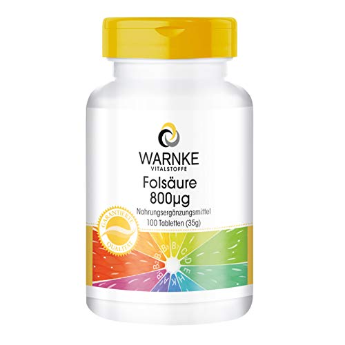 Ácido fólico 800µg – 100% vegano – Vitamina B9 – 100 comprimidos