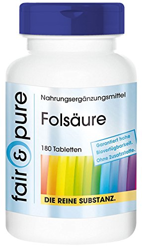Ácido fólico 800µg - Vegano - Importante durante el embarazo - Alta pureza - Para 6 meses - 180 Comprimidos