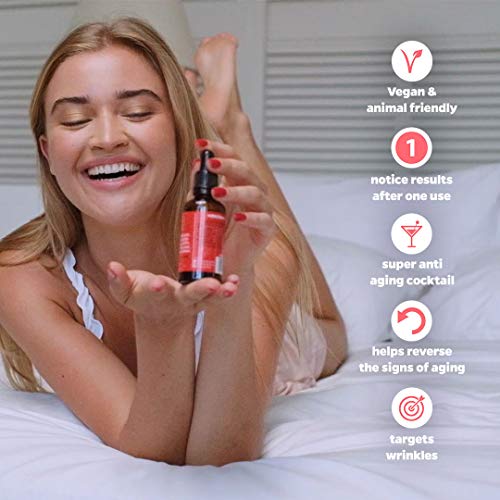 Ácido hialurónico, sangre de dragón, colágeno marino, Bakuchiol, algas rojas, Q7 y biotina suero facial antienvejecimiento por Grounded – Cóctel súper antienvejecimiento