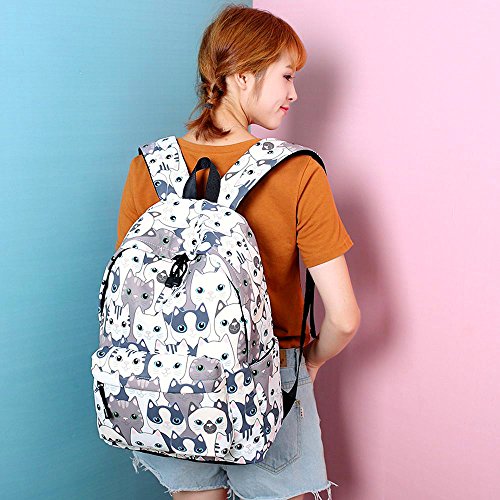Acmebon Mochila Escolar Unisex y de Ocio Impermeable - Cartera Escolar para Niñas y Niños con Lindo Estampado Gato