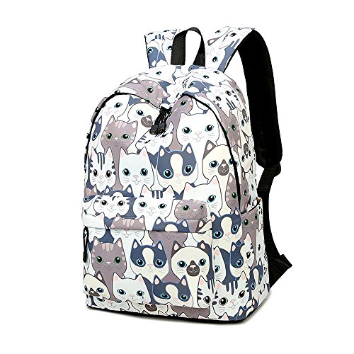 Acmebon Mochila Escolar Unisex y de Ocio Impermeable - Cartera Escolar para Niñas y Niños con Lindo Estampado Gato