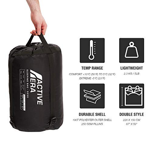 Active Era Saco de Dormir Doble. Se Convierte en 2 Sacos Individuales. Extragrande 220 x 150 cm. para Todas Las Estaciones, para Camping, Excursiones y Actividades al Aire Libre