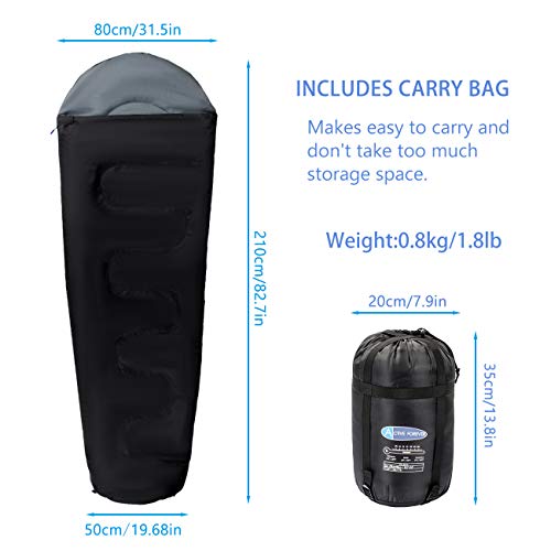 Active Forever Saco de Dormir Momia 3-4 Temporadas Diseño Ligero y Compacto a Prueba de Agua, Aventura al Aire Libre y Necesidades de Supervivencia(Negro) (0.8)