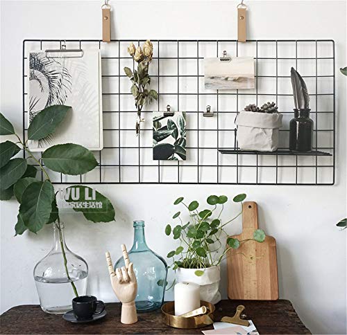 Actualice el estante de la rejilla de la pared, la rejilla de hierro DIY de la foto, la decoración de la pared, el pizarrón, la foto en el tablero de notas que cuelga en la familia(40 * 80 cm) Negro
