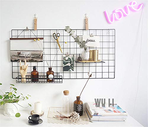 Actualice el estante de la rejilla de la pared, la rejilla de hierro DIY de la foto, la decoración de la pared, el pizarrón, la foto en el tablero de notas que cuelga en la familia(40 * 80 cm) Negro