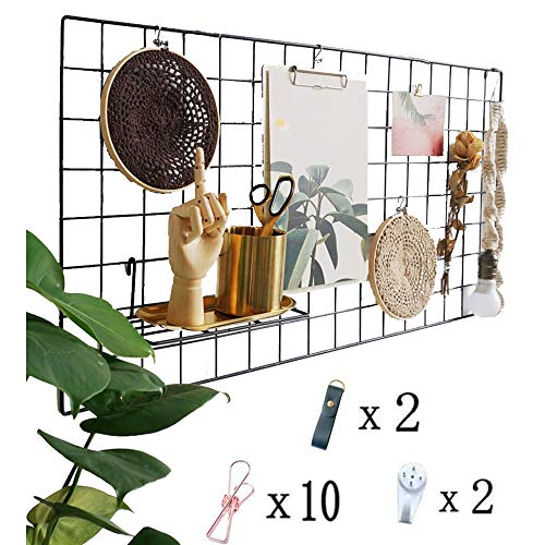 Actualice el estante de la rejilla de la pared, la rejilla de hierro DIY de la foto, la decoración de la pared, el pizarrón, la foto en el tablero de notas que cuelga en la familia(40 * 80 cm) Negro