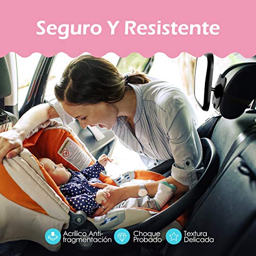 [Actualizada]Espejo Retrovisor Coche Para Bebé, Victsing Gran Tamaño Ver Su Bebé En Asiento Trasero, Espejo Coche Bebé Con Correas Elásticas Ajustables, 360° Rotación, Vista Amplia, Fácil Instalación