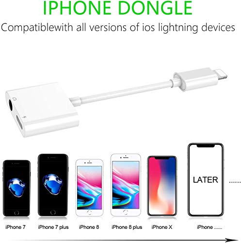 Adaptador de Auriculares para iPhone 11 Adaptador Conector de Auriculares 3.5 mm Jack Dongle Adaptador para iPhone 11/11Pro/Xs/Xr/X/8/8Plus/7/7Plus AUX Audio 2 in 1 Accesorios Soporta para Todos iOS