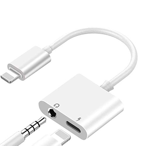 Adaptador de Auriculares para iPhone 11 Adaptador Conector de Auriculares 3.5 mm Jack Dongle Adaptador para iPhone 11/11Pro/Xs/Xr/X/8/8Plus/7/7Plus AUX Audio 2 in 1 Accesorios Soporta para Todos iOS