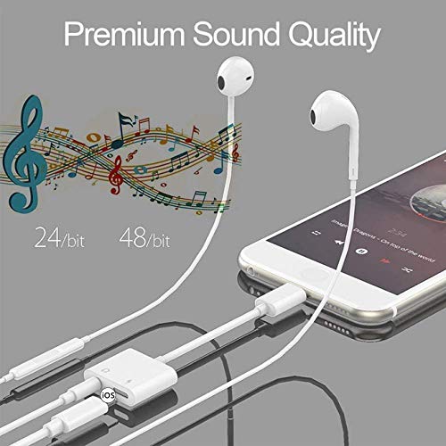 Adaptador de Auriculares para iPhone 11 Adaptador Conector de Auriculares 3.5 mm Jack Dongle Adaptador para iPhone 11/11Pro/Xs/Xr/X/8/8Plus/7/7Plus AUX Audio 2 in 1 Accesorios Soporta para Todos iOS