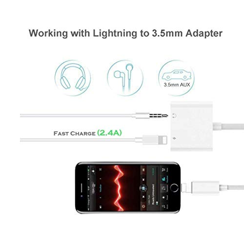 Adaptador de Auriculares para iPhone Adaptador Conector de Auriculares 3.5 mm Jack Dongle Adaptador para iPhone 11/11Pro/XS/XR/X/8/8 Plus/7/7 Plus AUX Audio 2 in 1 Accesorios Soporta para Todos iOS