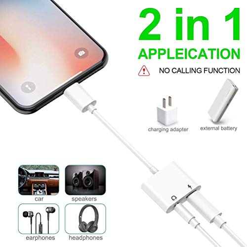 Adaptador de Auriculares para iPhone Adaptador Conector de Auriculares 3.5 mm Jack Dongle Adaptador para iPhone 11/11Pro/XS/XR/X/8/8 Plus/7/7 Plus AUX Audio 2 in 1 Accesorios Soporta para Todos iOS