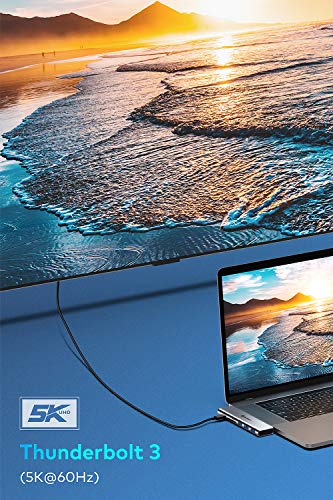 Adaptador Macbook Pro, Adaptador USB C multipuerto, Aluminio Thunderbolt 3 tipo C Dongle MacBook Pro Accesorios con 3 puertos USB 3.0, lector de tarjetas TF SD, USB-C PD Compatible para MacBook Pro