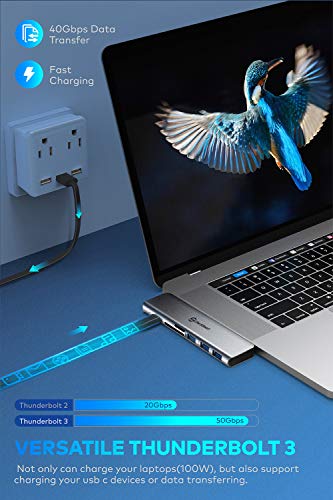 Adaptador Macbook Pro, Adaptador USB C multipuerto, Aluminio Thunderbolt 3 tipo C Dongle MacBook Pro Accesorios con 3 puertos USB 3.0, lector de tarjetas TF SD, USB-C PD Compatible para MacBook Pro