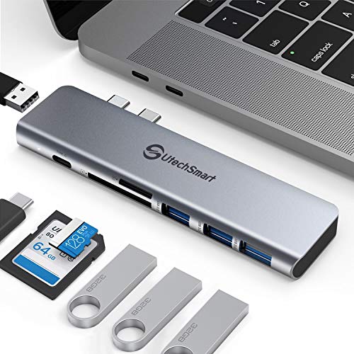 Adaptador Macbook Pro, Adaptador USB C multipuerto, Aluminio Thunderbolt 3 tipo C Dongle MacBook Pro Accesorios con 3 puertos USB 3.0, lector de tarjetas TF SD, USB-C PD Compatible para MacBook Pro