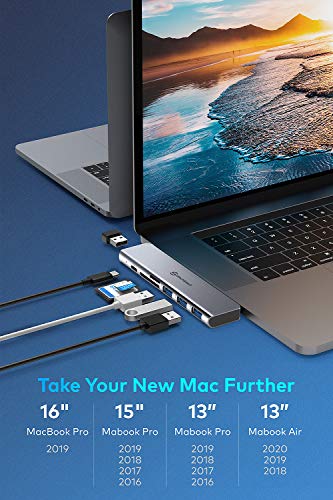 Adaptador Macbook Pro, Adaptador USB C multipuerto, Aluminio Thunderbolt 3 tipo C Dongle MacBook Pro Accesorios con 3 puertos USB 3.0, lector de tarjetas TF SD, USB-C PD Compatible para MacBook Pro