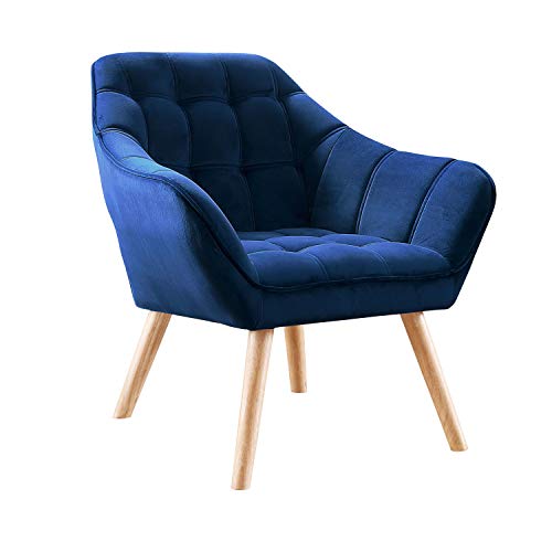 Adec - Olden, Sofa Individual de una Plaza, Sillon Descanso una 1 Persona, butaca Acabado Tejido Color Velvet Azul, Patas Color Haya, Medidas: 83 cm (Largo) x 75 cm (Ancho) x 77 cm (Alto)