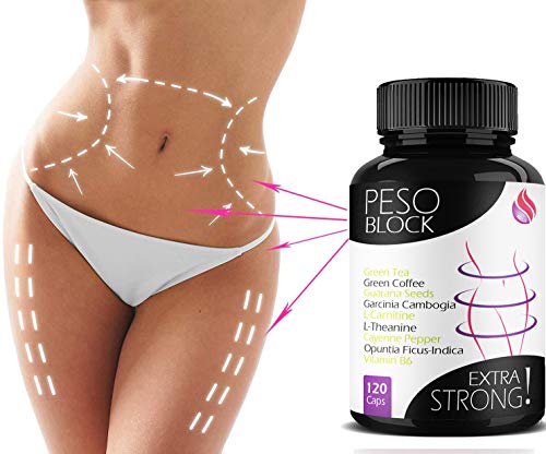 ADELGAZANTE POTENTE Peso Block | Quemagasas para Perder Peso Rápidamente Reducir el Apetito Aumentar Metabolismo y Energía | 120 Pastillas Efectivo para Adelgazar Barriga Grasa Abdominal Muslos