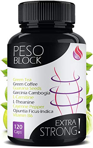 ADELGAZANTE POTENTE Peso Block | Quemagasas para Perder Peso Rápidamente Reducir el Apetito Aumentar Metabolismo y Energía | 120 Pastillas Efectivo para Adelgazar Barriga Grasa Abdominal Muslos