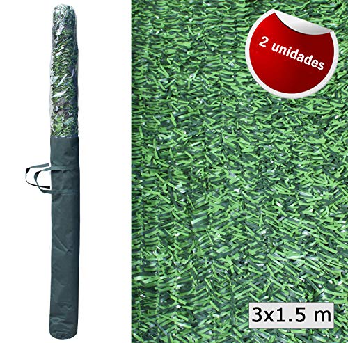 ADO Seto Artificial Decorativo tupido ignífugo de 3 Metros de Largo x 1.5 Metro de Altura. Seto Artificial Decorativo Verde, de Alta ocultación. (2- Rollos seto 3.1.5)