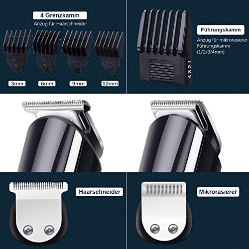 ADOKEY Recortadora de Barba, 10 en 1 Barbero Electric Recargable Cortapelos Profesional Hombre Cortadora de Pelo Impermeable Inalámbrico Maquina de Cortar Pelo Afeitadora Corporal con Peine-guía
