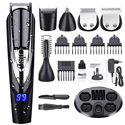 ADOKEY Recortadora de Barba, 10 en 1 Barbero Electric Recargable Cortapelos Profesional Hombre Cortadora de Pelo Impermeable Inalámbrico Maquina de Cortar Pelo Afeitadora Corporal con Peine-guía