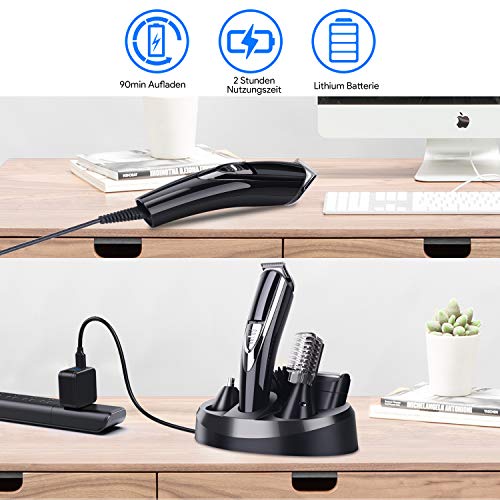 ADOKEY Recortadora de Barba, 10 en 1 Barbero Electric Recargable Cortapelos Profesional Hombre Cortadora de Pelo Impermeable Inalámbrico Maquina de Cortar Pelo Afeitadora Corporal con Peine-guía