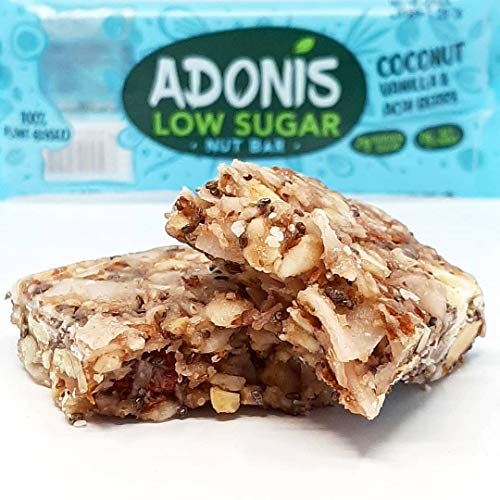 Adonis Low Sugar Nut Bar - Barritas de Coco Crujiente Sabor a Vainillia | 100% Natural, Baja en Carbohidratos, Sin Gluten, Vegano, Paleo, Keto (5)