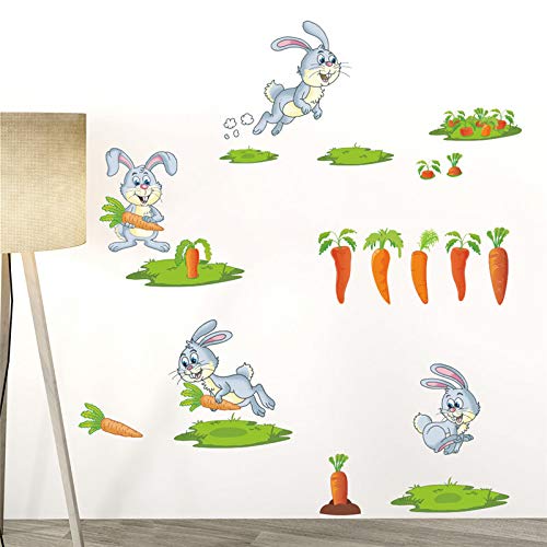 Adorable Conejo Conejito Cosecha Zanahorias Pegatinas de Pared Niños Habitación Decoración Regalo de los niños Animales Arte Mural Diy Calcomanías caseras