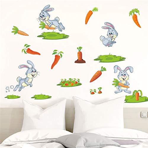 Adorable Conejo Conejito Cosecha Zanahorias Pegatinas de Pared Niños Habitación Decoración Regalo de los niños Animales Arte Mural Diy Calcomanías caseras