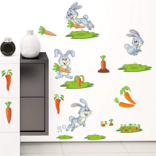 Adorable Conejo Conejito Cosecha Zanahorias Pegatinas de Pared Niños Habitación Decoración Regalo de los niños Animales Arte Mural Diy Calcomanías caseras