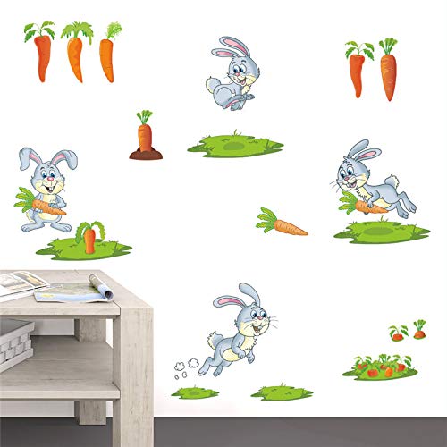 Adorable Conejo Conejito Cosecha Zanahorias Pegatinas de Pared Niños Habitación Decoración Regalo de los niños Animales Arte Mural Diy Calcomanías caseras