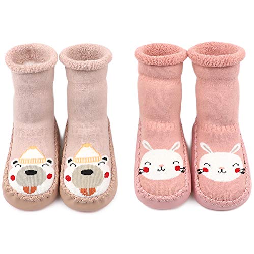 Adorel Calcetines Zapatos Antideslizantes Forros Bebé 2 Pare Pink Conejo & Oso 21-22 (Tamaño del Fabricante 14)