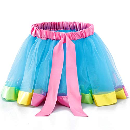 Adorel Falda de Tul Tutú Arcos de pelos Arco Iris para Niñas Azul 4-8 Años (Tamaño del Fabricante L)