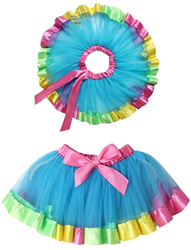 Adorel Falda de Tul Tutú Arcos de pelos Arco Iris para Niñas Azul 4-8 Años (Tamaño del Fabricante L)