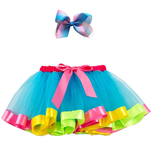 Adorel Falda de Tul Tutú Arcos de pelos Arco Iris para Niñas Azul 4-8 Años (Tamaño del Fabricante L)