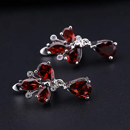 AdronQ 6.84Ct Pendientes De Flores De Granate Rojo Natural Pendientes De Gota De Piedras Preciosas 925 para Mujeres Joyería Fina